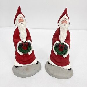 Santa Claus Standing Figurines Red Chalkware Folk Art Christmas Decor Set of 2